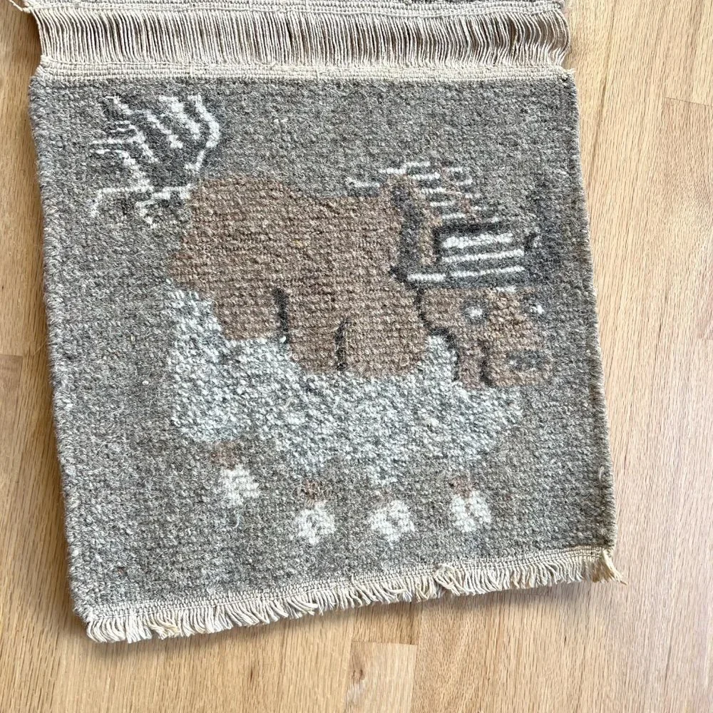 Mid Century Modern Wool Rug Wall Hanging Ox Water Buffalo with a Striped…